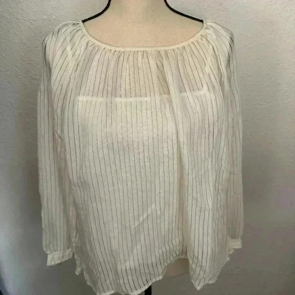 J. Crew Women's Tie-Back Top in Shadow Stripe Ivory - Picture 2 of 6